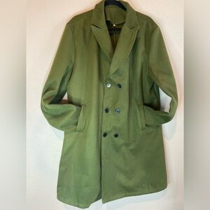 Langli~NWOT~Olive Green Double-Breasted Midi Peacoat~Poly/Spandex Blend~Size 2XL